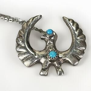 NEW Navajo Sterling Silver Thunderbird Turquoise Necklace Southwest Style 925